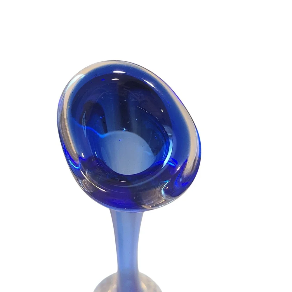 Aseda Swedish Art Glass Bud Vase Cobalt Blue Controlled Bubble Base MCM 9.75in